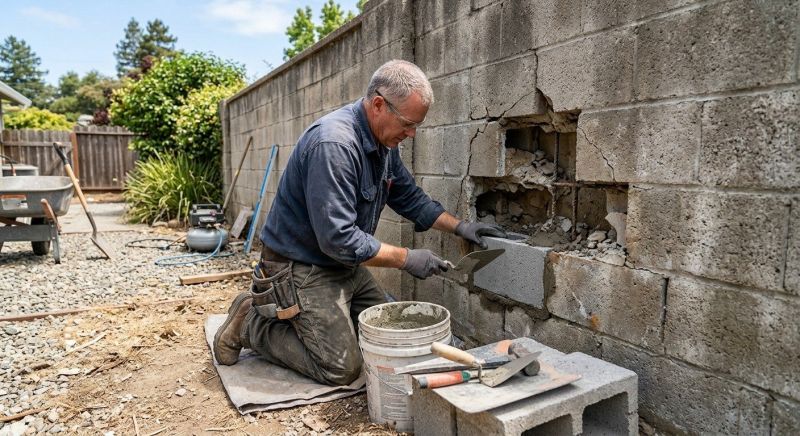 Stone Wall Repair in Pala, CA